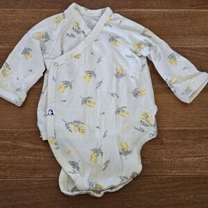 Konny Baby 6M Kimono Bamboo Bodysuit Yellow Mimosa Floral Print Long Sleeve